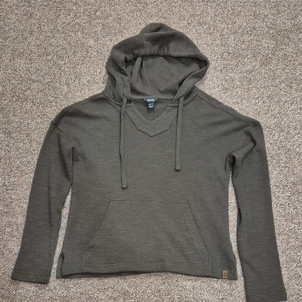 Womens Roots Olive Green Hooded Pull Over Sweater Size XS